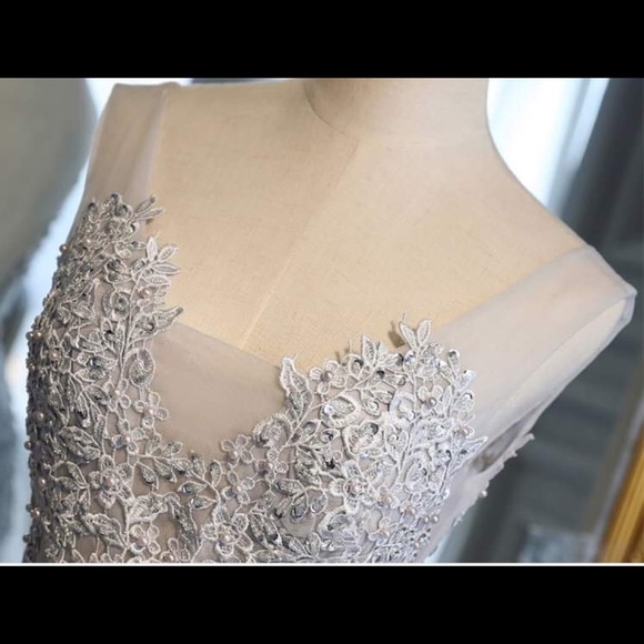 Grey Prom Wedding Bridesmaid Dress Ball Gown - Picture 6 of 6